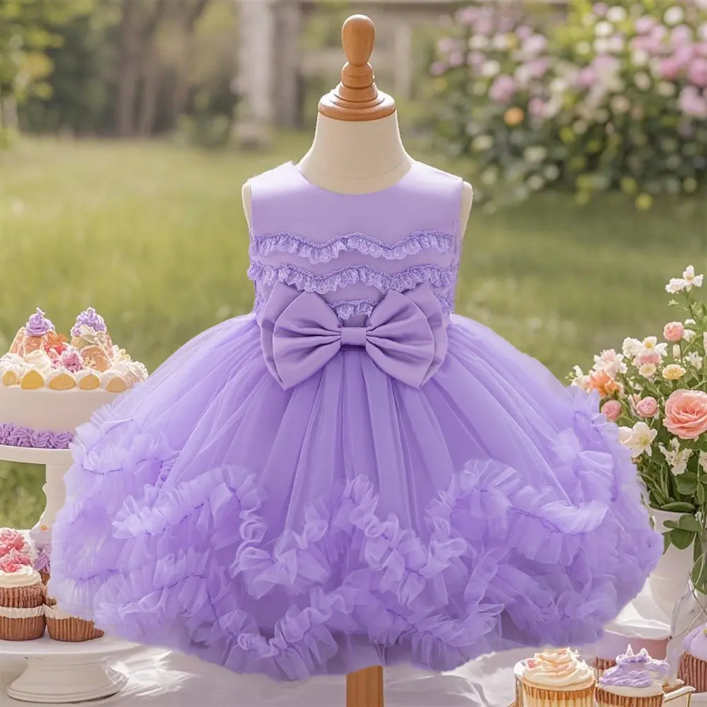 Young girl's versatile dress flower girl dress floral design sweet dress purple suitable for birthday parties birthday gifts