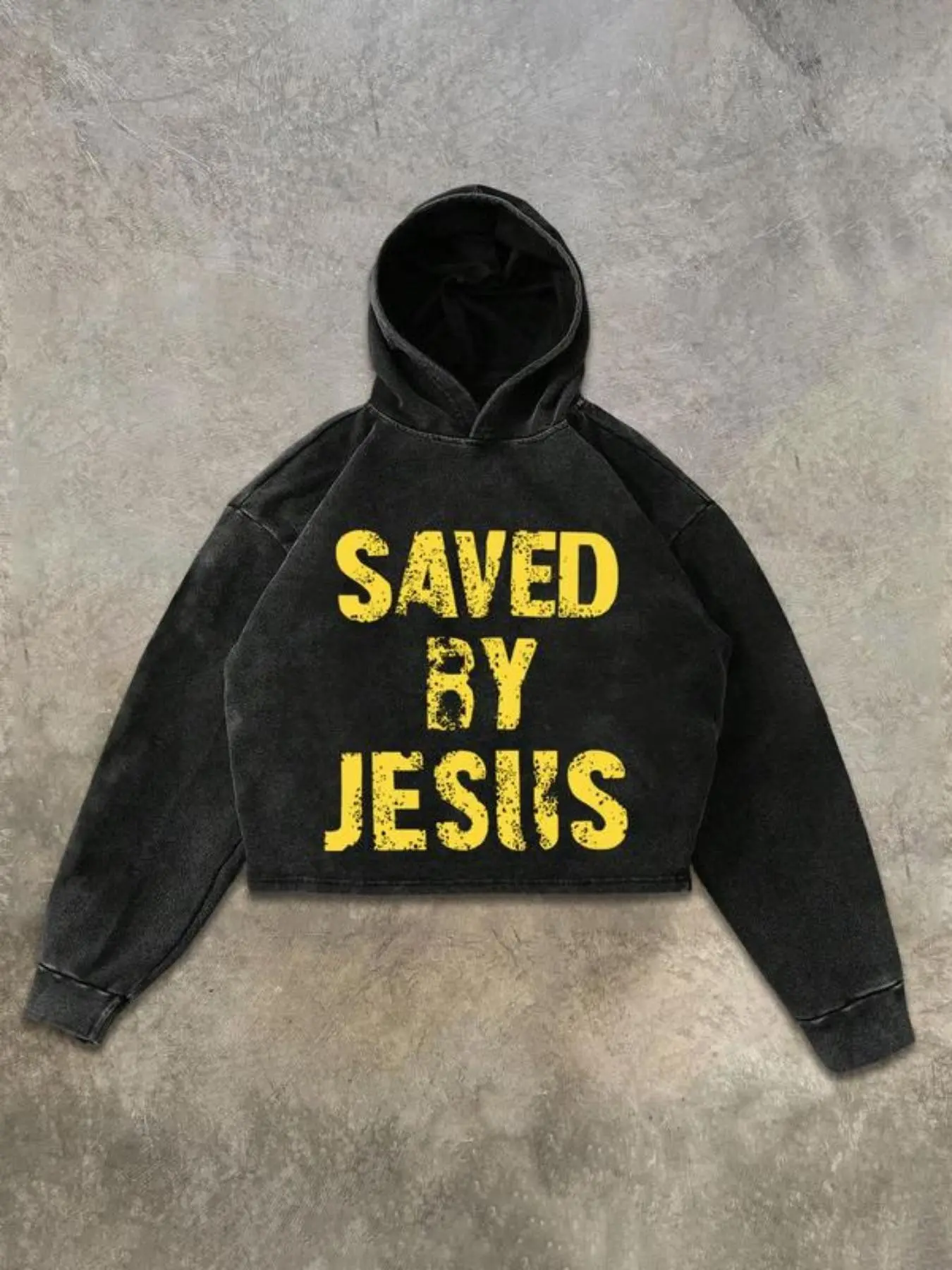 Men's short-length hooded sweatshirt, made from heavy-weight washed cotton fabric, featuring a dropped shoulder and loose fit, in a street and casual style, suitable for autumn and winter wear, Cotton Pullover Hoodies
