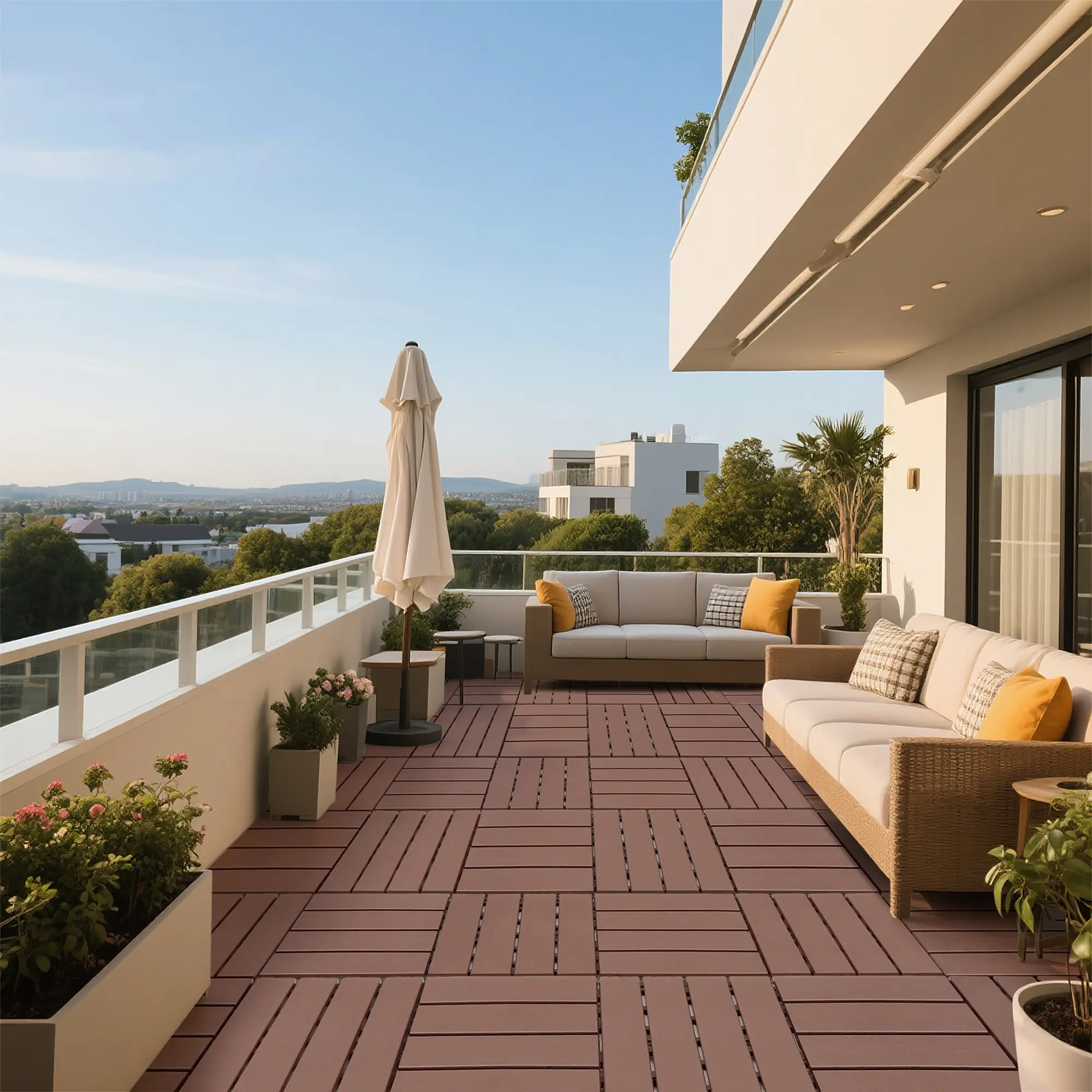 44 Pcs Resin PP Interlocking Deck Tiles Flooring, Easy to Install (No Need for Complex Tools), Easy to Clean, Great for Balcony, Poolside and Yard Floors (Home Improvement Building Supplies)