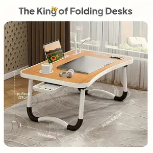 Multifunctional Leg Rest Table with Cup Holder And Drawer, 4 USB, Fan And Light - Portable Foldable Bed Tray for Laptop, Breakfast In Bed, Reading And Writing On Sofa/ Couch, Laptop Desk On Bed
