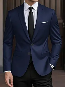 Men's Double-Breasted Suit Jacket, All-Season Fitted Blazer, Long Sleeve, Natural Waist, Suitable for Business Casual Parties