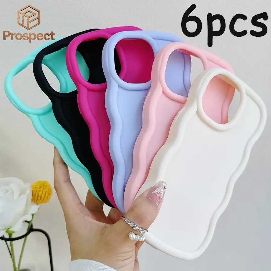 6pcs Cute Wavy Frame Macaron Solid Color TPU Mobile Phone Accessory Covers Set (6-Color Set Package), Shockproof Soft Protective Cover for iPhone 17Pro Max 16 Pro Max 15 Plus 14 13, Anti-Scratch Durable Decorative Gift Case