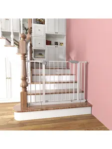 Adjustable Gate 29.5-45.3 Inch Wide | No-Drill Pressure Mount Safety Gate for Stairs & Doorways | Easy Walk-Through Pet Gate for Dogs & Kids | White Indoor Household Barrier | Quick Install Removable Child Proof Gate