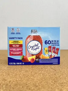 Crystal Light On-The-Go Drink Mix Variety Pack 60 Packets Water Flavoring Lemonade Fruit Punch Raspberry Lemonade Wild Strawberry