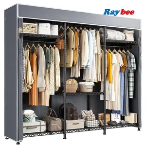 Raybee Furniture Heavy Duty Clothes Rack with Cover, Loads 795 LBS for Hanging Clothes, Free Standing & Portable Closet Organiser