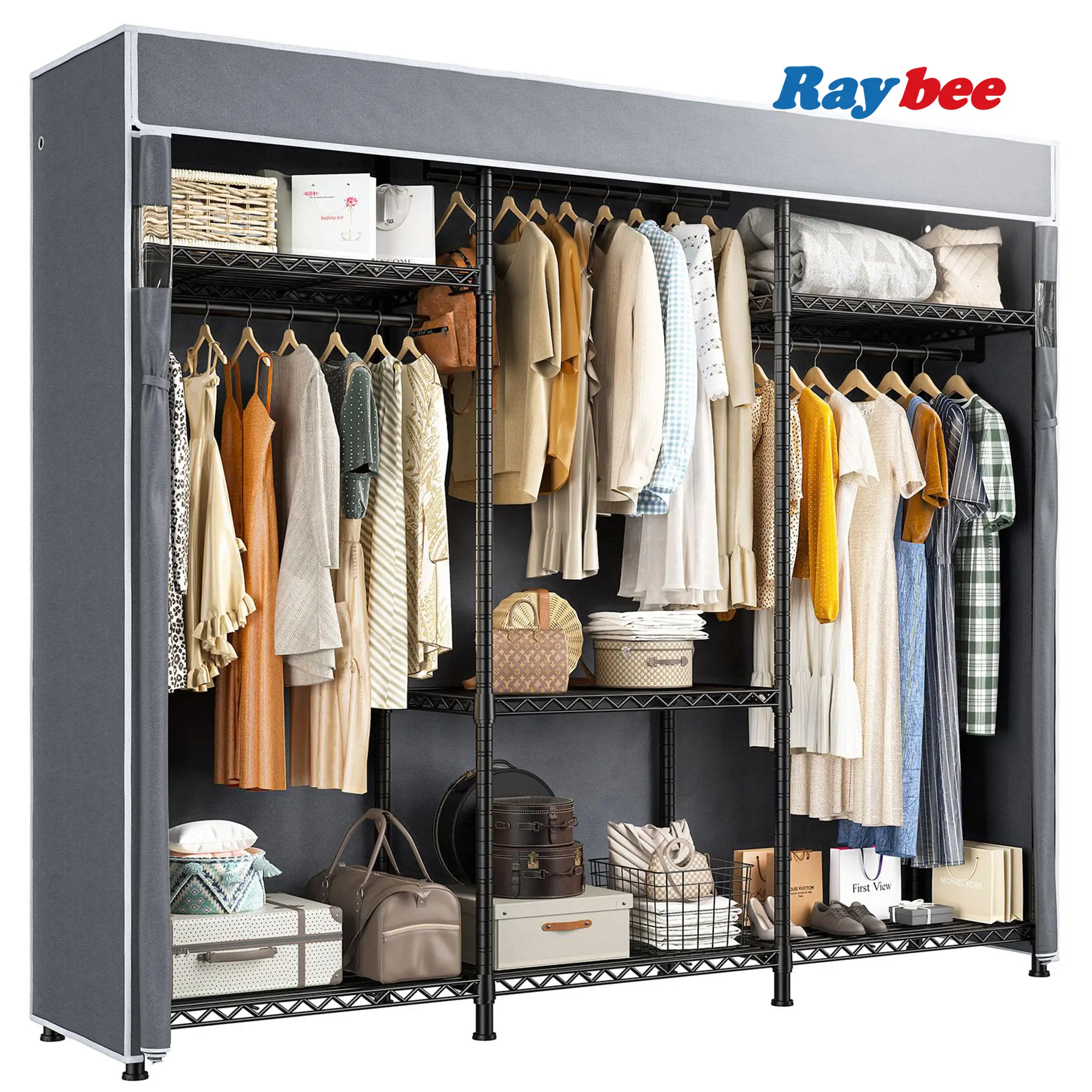 Raybee Furniture Heavy Duty Clothes Rack with Cover, Loads 795 LBS for Hanging Clothes, Free Standing & Portable Closet Organiser [Falldealsforyou]