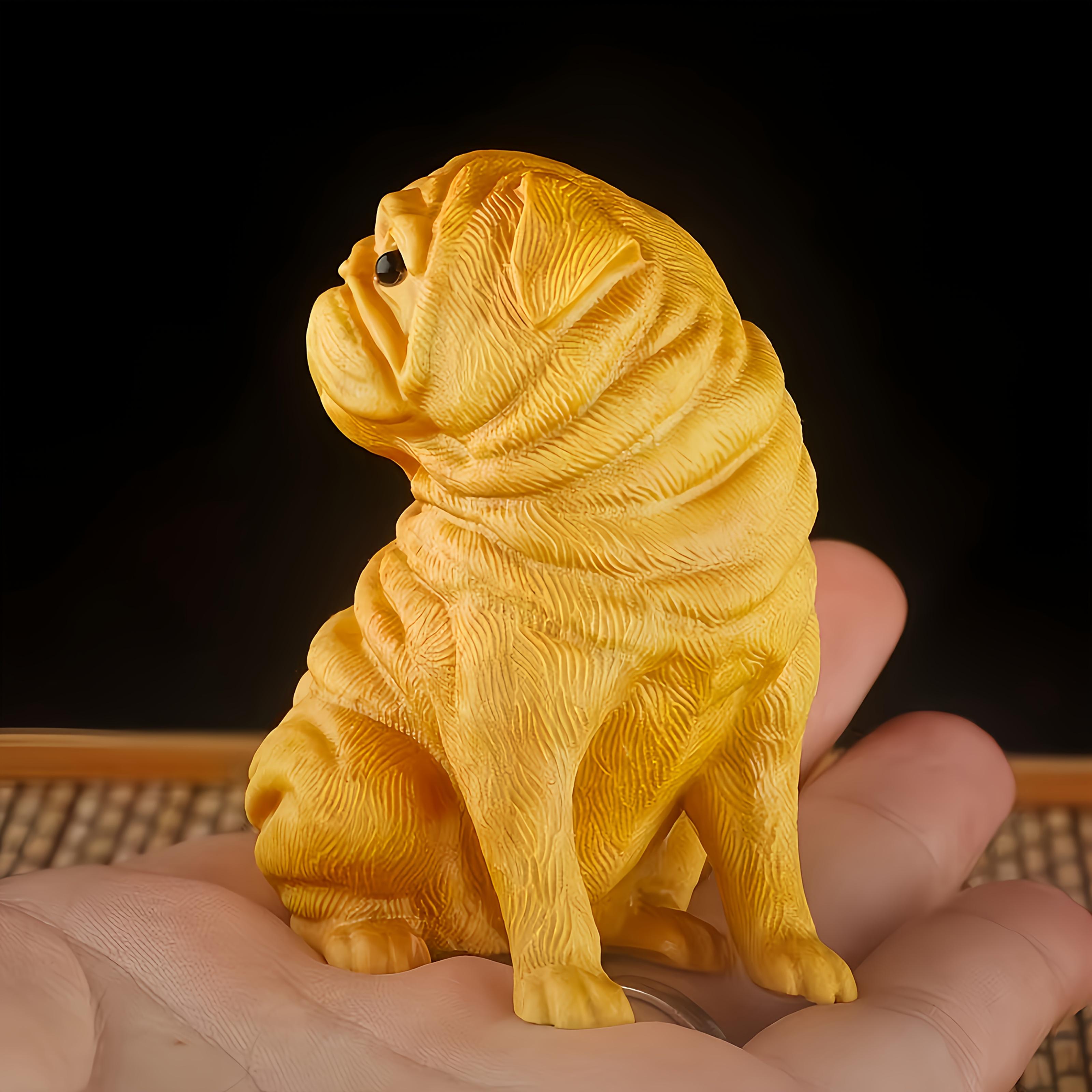 2pcs Cute Puppy Desktop Statue - Expressive Eyes And Soft, Cute Ears, Suitable For Home, Office Or Bookshelf, No Power Required, Perfect Gift For Pet Lovers, Charming Statue, Handcrafted Woodwork, Durable Wood Carving, Animal Shape