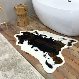 1pc Western Cowboy Faux-Wool Cow-Print Bath Mat｜Quick-Absorb Non-Slip for Bath-Bed-Living, 3-Way Seat/Tapestry, Wash & Fold