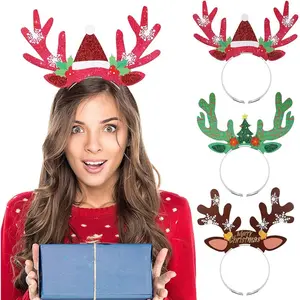 9PCS Christmas Reindeer Headbands Deer Antlers Headband Costume Hair Hoop with Ears Headwear Accessories for Christmas Halloween Masquerade Cosplay Party