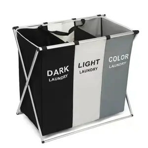 1/3 Grids Dirty Clothes Laundry Basket Storing Waterproof Oxford Storage Bags Portable Foldable Clothing Toy Household Organizer for Household/Dormitory Use Storage Basket