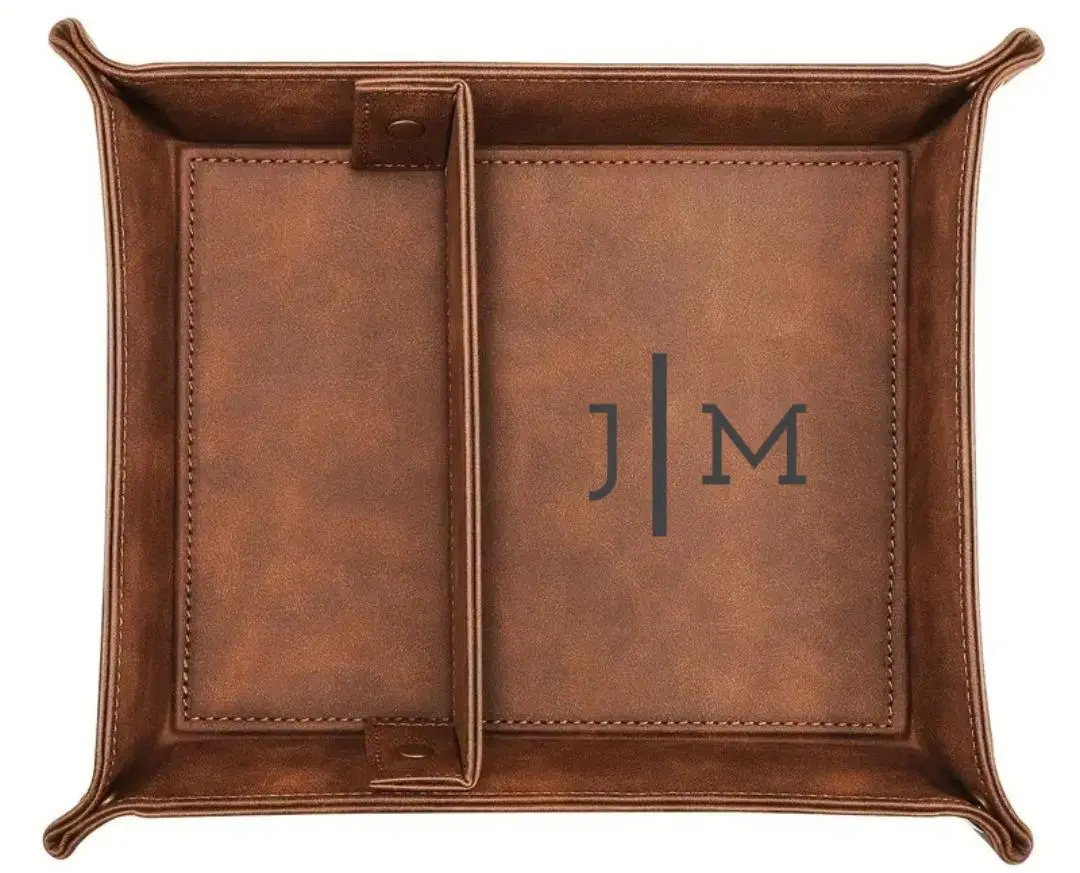 Personalized Leather Valet Key Catchall Tray Desktop Organizer - Next Day Ship