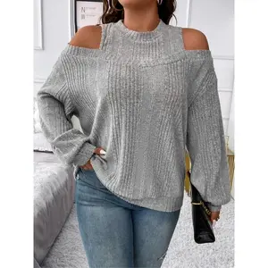 Women’s Plus Size Casual Solid Color Off-Shoulder Pullover Sweater, Comfortable and Stylish, Perfect for Everyday Wear