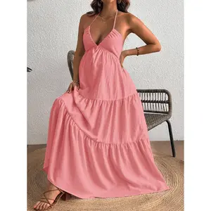 ELARA Boho Style Halter Neck Sundress For Expecting Moms Open Design Fashionable Y2K Look