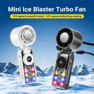Qawtor 2026 Refrigeration Handheld Turbo Fan, 3600mAh Battery Operated, Up to 12 Working Hours, 199-Level Stepless Control with Digital Display, 5-in-1 Handheld/Neck/Desktop Cooling Fan for Travel, Dorm & Office