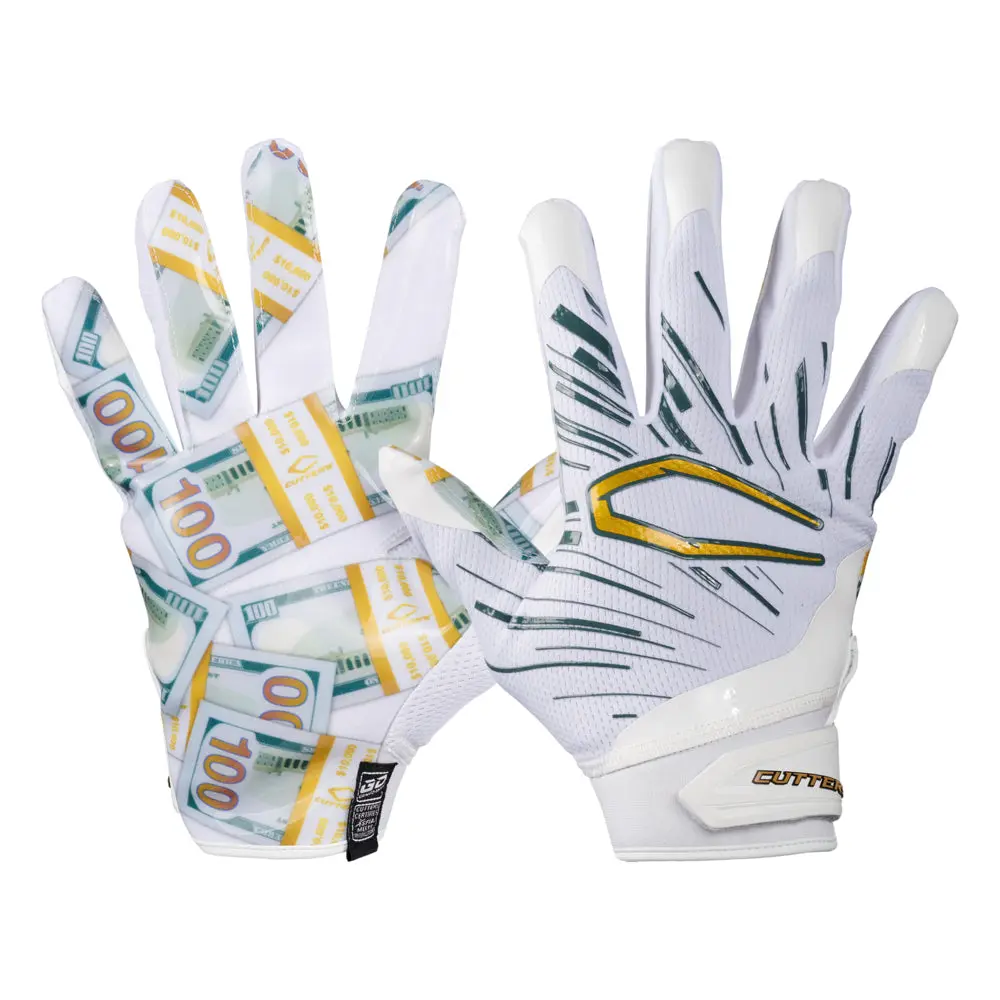 CUTTERS White Money Bands Game Day Pro Limited Edition Football Receiver Gloves, Football Accessories, High Performance Lightweight Athletic All Season All Weather Secure Fit Gloves, All Season Sports Gloves