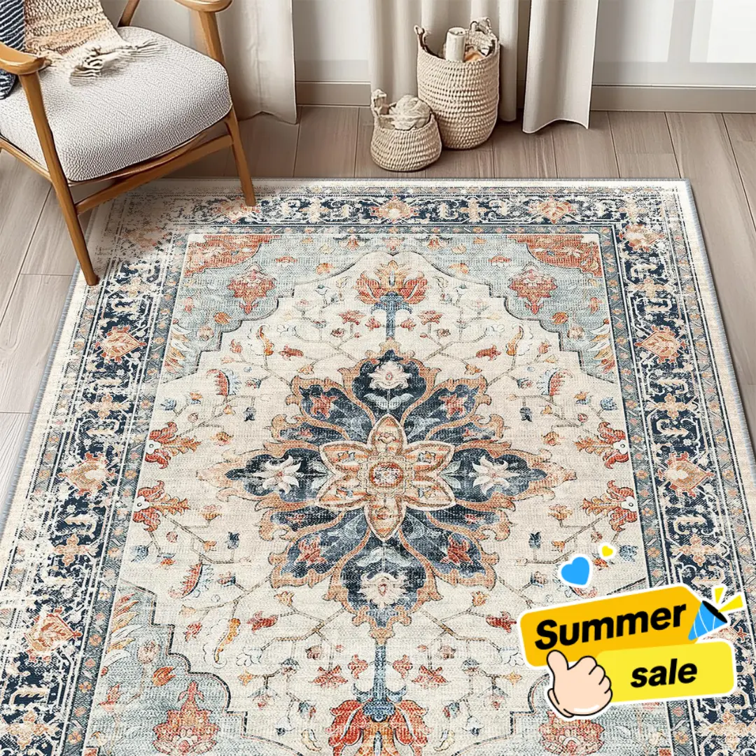 【Back to School】BESTSWEETIE Machine Washable Rugs for Living Room, Boho Rugs Area Rug Runner Rug Carpet Non-slip Large Area Rugs for Bedroom Indoor Floor Mat,summerwins