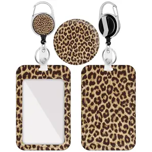 Leopard Print Badge Holder with Retractable Reel,  1 Count  Vertical Card Protector Cover Case, Ideal for Nurses, Doctors, Teachers, Women in Office