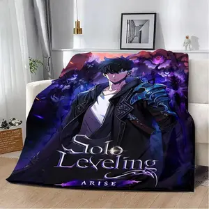 Solo Leveling Anime Blanket Ultra Soft Flannel Printed Cozy Warm Bedroom Couch Sofa Picnic Travel Throw Decor Birthday Gift Christmas Gift for Fans Teens Men Women Kids Sung Jinwoo Shadow Monarch Style