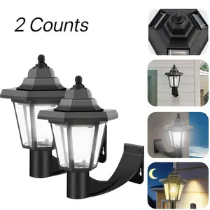 Wild Bright 2-pack vintage lantern decorative lamp, solar-powered black hexagonal wall lamp, waterproof sensor wall lamp, easy to install, suitable for garden and courtyard decoration, corridors, driveways, backyards, Outdoor Solar Lights