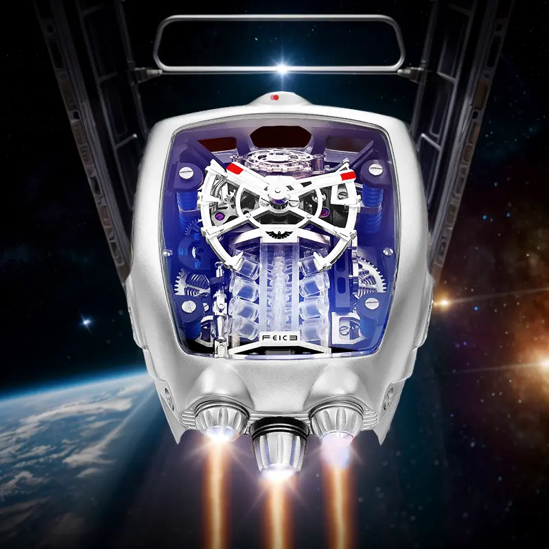 FEICE Men's Luxury-Inspired Stainless Mechanical Watch - Automatic Skeleton, Waterproof, Sapphire Crystal, Japanese Movement, Shock-Proof, Supercar-Inspired Luxury Business Wristwatch, Luxury-Inspired Mechanical Watches, Shock-Proof Mechanical Watches
