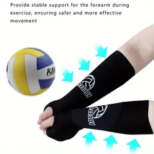 Unisex-adults Volleyball Arm Guard with Protection Sponge Padding for Passing and Hitting, Anti-Slip Bar, Thumb Hole, Black Volleyball Icon, Breathable Polyester Material, Ideal for Practice