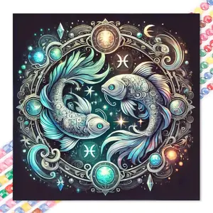 1pcs 5D DIY diamond painting kit, 5D diamond art kit, DIY decoration, Handicraft, Pisces pattern, full round drill DIY diamond painting kit, mosaic, diamond art, DIY art home decoration, suitable for Halloween and Christmas, Handmade Gifts