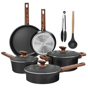 Kitchen Academy 10 Pcs Induction Ceramic Cookware Set, Non Toxic Pots and Pans Set Non Stick, Healthy Nonstick Black Cooking Pans Set, PFAS/PTFE/PFOA & PFOS Free