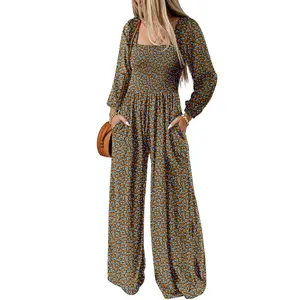 Dokotoo Women's Casual Loose Cowl Jumpsuit Jumpsuit Long Sleeve Printed Wide Leg Pants Jumpsuit with Pockets