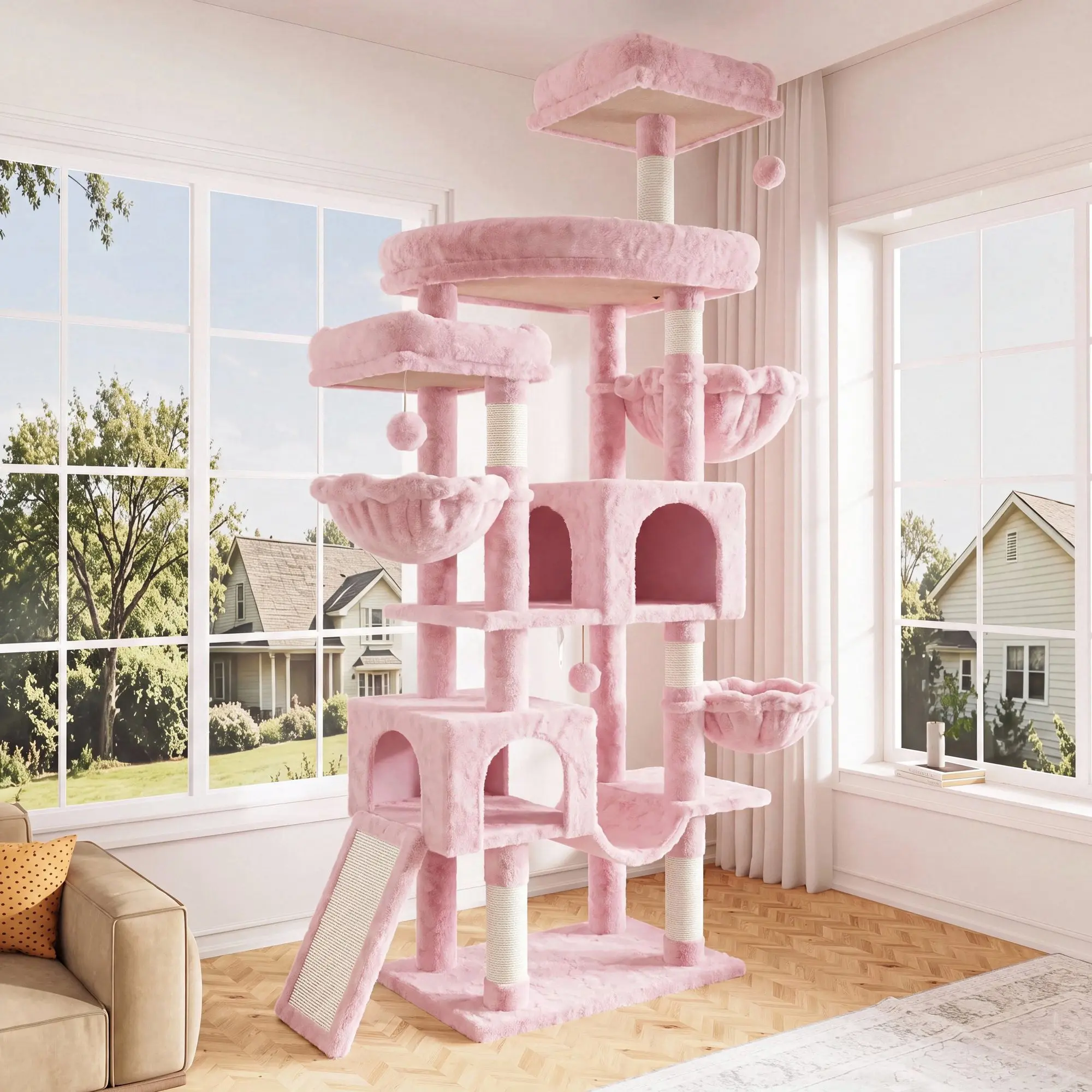 MUTICOR 82 Inch Multi-Level Large Cat Tree Tower, Cat Condo with Plush Top Perch, Sisal Scratching Posts, Hanging Hammock & Interactive Toys, Sturdy Cat Furniture for Kittens & Adult Cats, Multiple Colors Available