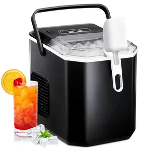 Antarctic Star Countertop Ice Maker, S/L Bullet Ice, 26lbs/Day, 9 Ice Cubes in 6 Mins, Portable Ice Machine with Ice Scoop and Handle, Self-Cleaning, One-Click Operation, for Kitchen Office Home(Black)
