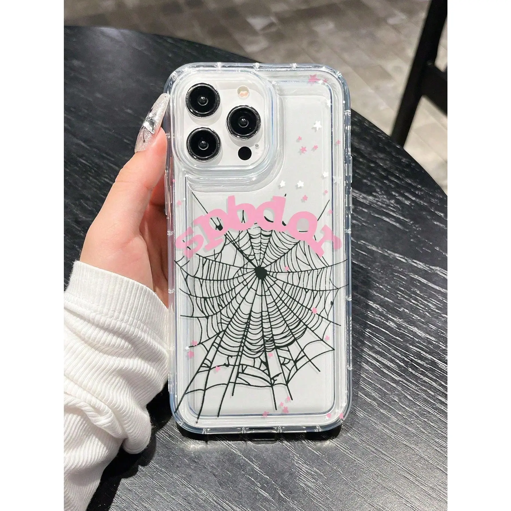 Phone case 1pcs pink spider web shock-absorbing soft full coverage phone case, creative and novel design, fashionable and personalized, holiday/Valentine's Day gift, compatible with iPhone16promax, SE4/16E, 16 15pro 14PLUS 13 12Pro 11 Pro Max X XSMAX, Acc
