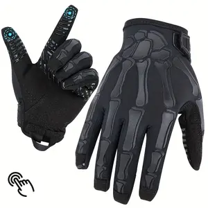 A pair of gloves with a skull pattern, touchscreen compatible, hand washable, elastic closure, suitable for motorcycles, cycling, and outdoor training, warm, unisex, motorcycle gloves for men, motorcycle gear, compatible with touchscreen, avant-garde appe