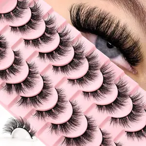 10 Pairs Short Soft 3D Synthetic Mink Eyelashes, Natural Look, Long-Lasting, Ultra-Curled, Handmade, Soft and Skin-Friendly, Perfect for Women and Girls, Curly Lashes