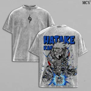 Kakashi Hatake Naruto Shippuden Heavy Cotton Vintage Acid Washed Oversized Graphic Tee Y2K Streetwear Unisex Casual Tops For Men Women Anime Merch Chidori Lightning Japanese Manga Retro Pop Culture Apparel Best Gifts For Anime Fans Everyday Ninja Cosplays