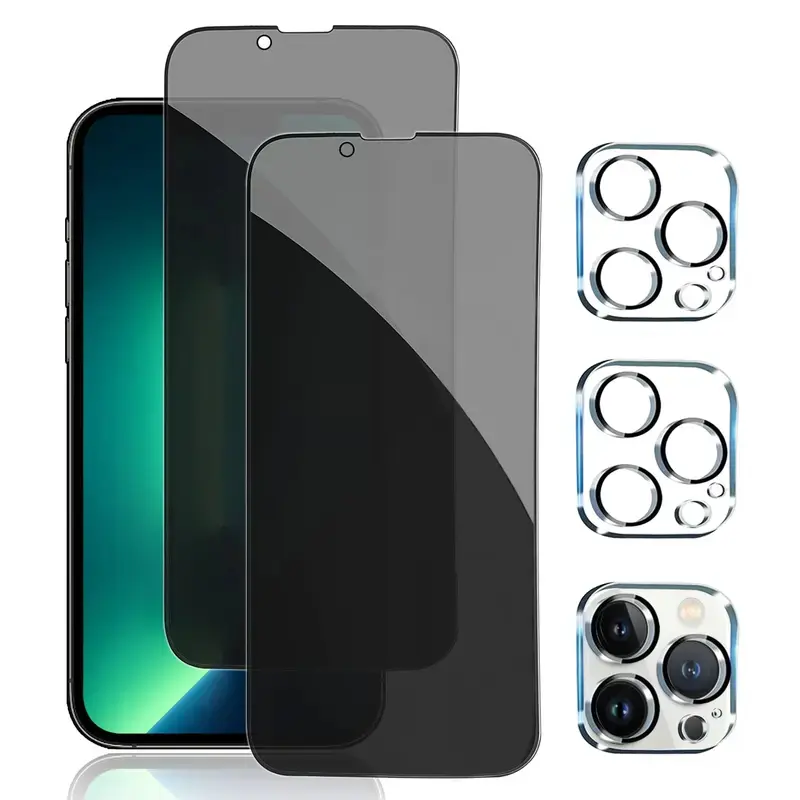 [2 Tempered + 2 Lens ]iPhone 17 16 15 14 13 12 11 Pro/Plus/Pro Max 2-Piece Anti-Peeping 9H Tempered Glass Camera Lens & Screen Protectors Gift Set for Birthday Family Friends