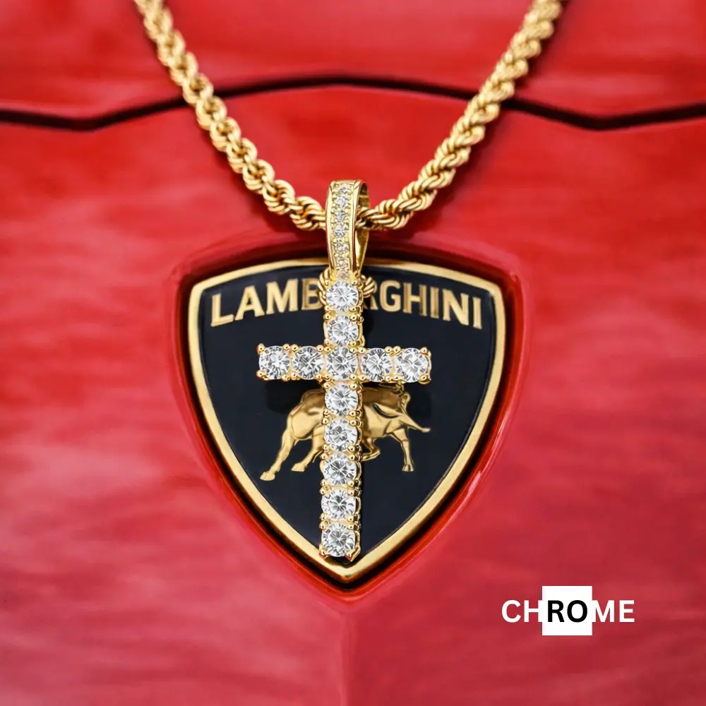 Chrome Cross Necklace Gold/Silver - Sleek Chrome Finish, Versatile for Casual & Formal Wear, Modern Stylish Design, Perfect for Any Occasion