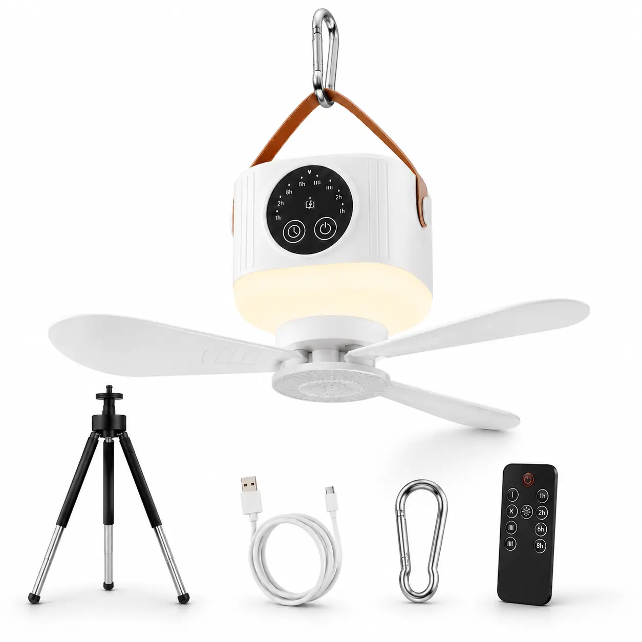 USB Rechargeable Ceiling Fan with Timer & Remote – Compact Hanging Portable Fan Light, Quiet 4-Blade Air Circulator for Bedroom, Tent, Office & Travel