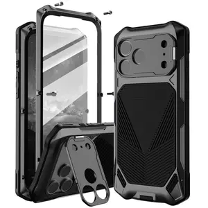 Heavy Duty Shockproof Anti-Drop Metal Phone Case with Built-in Kickstand for iPhone 17 Pro Max, Rugged Protection Mobile Phone Accessory, Accessories