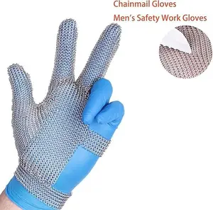 3 Fingers Chainmail Glove Men Stainless Steel Metal Mesh Glove, Butcher Cut Resistant Gloves with Wrist Clasp, Safety Work