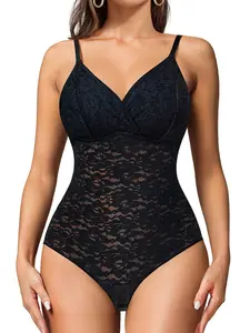 Women's Sexy Waist Cinching Body Shaper Lace Sheer V-Neck Strapless Smooth Slimming Fit Underwear High Elastic Thong Corset Outer Wear Shapewear Womenswear