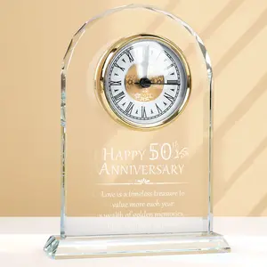 50th Wedding Anniversary Durable Glass Crystal Quartz Clock - Home & Festive Decoration Gift for Couple Parents