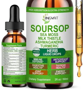 Organic Soursop Drops, Soursop Bitters Liquid w/Sea Moss Ashwagandha Milk Thistle Turmeric Holy Basil, 7-in-1 Herbal Supplement for Liver Detox, Cellular, Antioxidant, Digestive & Immune Support
