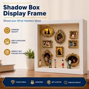 Premium Handcrafted Vintage Non-Woven Rectangle Shadow Box Frame - Photo Frame for Collectibles Display, Elegant Home Decor (No Lights Included)