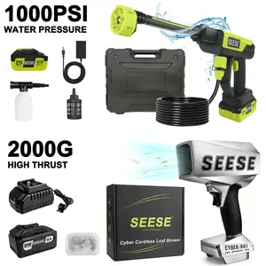 【DealsForYouDays】SEESE 21V Cordless Car Cleaning Kit with 1000 PSI Pressure Washer & 2000G Turbo Leaf Blower | Portable Power Washer and Air Duster for Car Washing, Drying, Patio & Garden | Fathers Day Gift