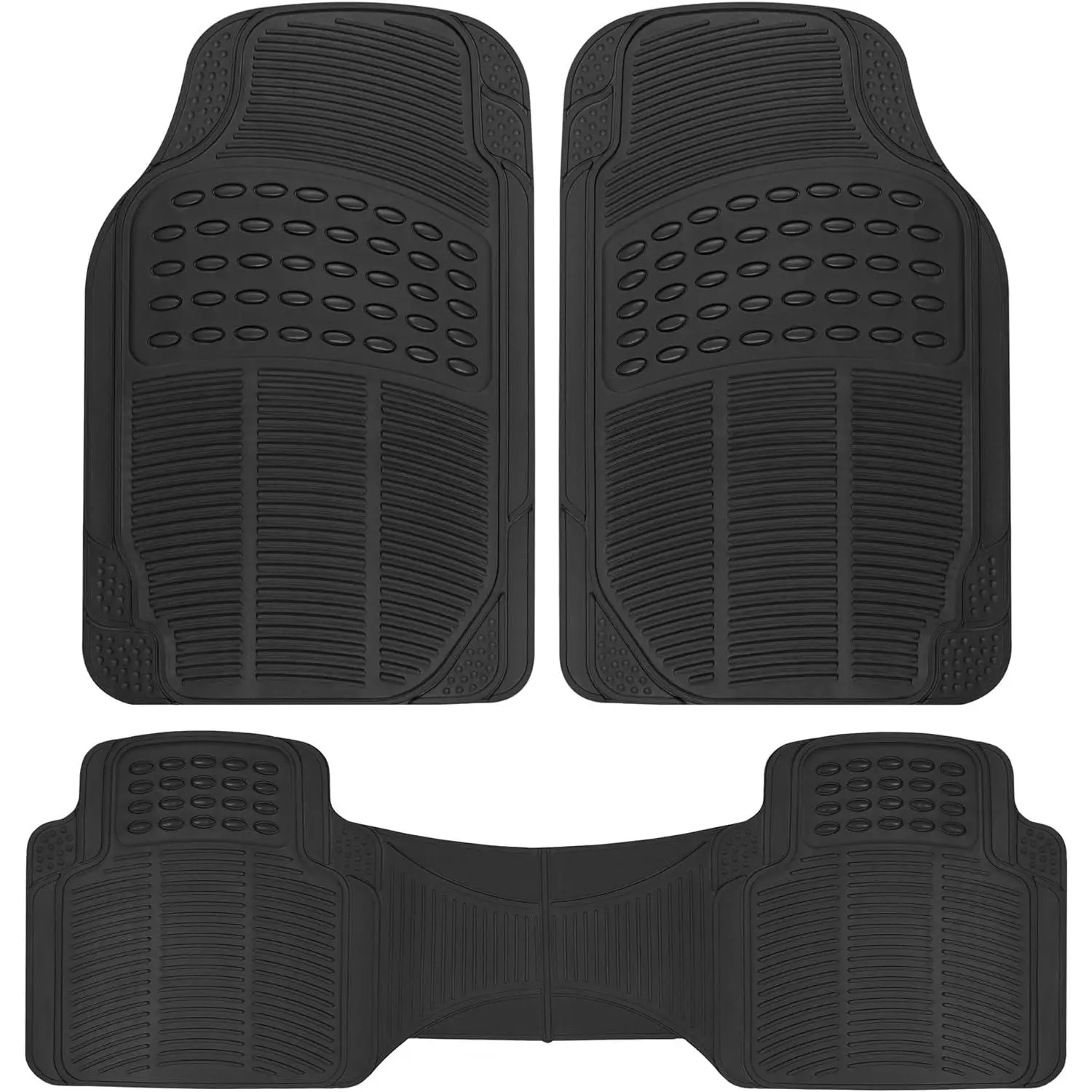All Weather Car Floor Mats 3PCS Heavy Duty Waterproof Rubber Floor Liners for Cars SUV Truck, Universal Trim to Fit Anti Slip Auto Mats