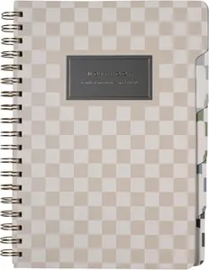 Studio Large Tab Notebook,"Neutral Checks", Flexible Paperback Cover, 5 Subject/Die-Cut Dividers, 7.25" X 10", 180 Lined Pages, Multicolor (343PA002FSC)