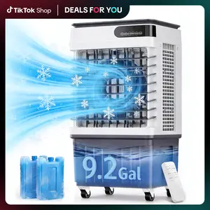 TEHANLD Portable Swamp Cooler, 9.2Gal-13.5Gal Capacity, 120° Swing Covering, 2100 CFM, 12H Timer, 3 Modes & Wind Speeds, Remote Control, Suitable for 1000 Sq Ft Indoor Outdoor Use