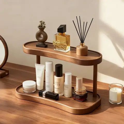 1pc Wooden Cup Holder Organizer - No Assembly Needed, Vanity Shelf for Bathroom, Entryway, Living Room - Space-Saving Countertop Organizer, Bathroom Organization, Bathroom Organizers for Perfumes, Cosmetics, Cups, Accessories
