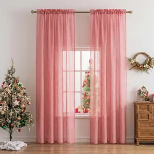 4 Piece Fancy Faux Linen Polyester Woven  Linen-Look Semi-Sheer Curtains 52x84 Inch Solid-Color, Rod-Pocket Breathable Lightweight Premium Window Treatments, Interior Decoration Accessories for Bedrooms, Living Rooms, L21