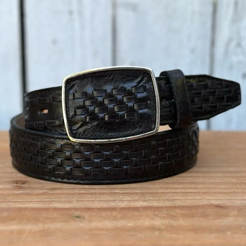 Black Petatillo Western-Style 1 3/4” Wide Leather Belt for Men with Metal Buckle | Made in Mexico
